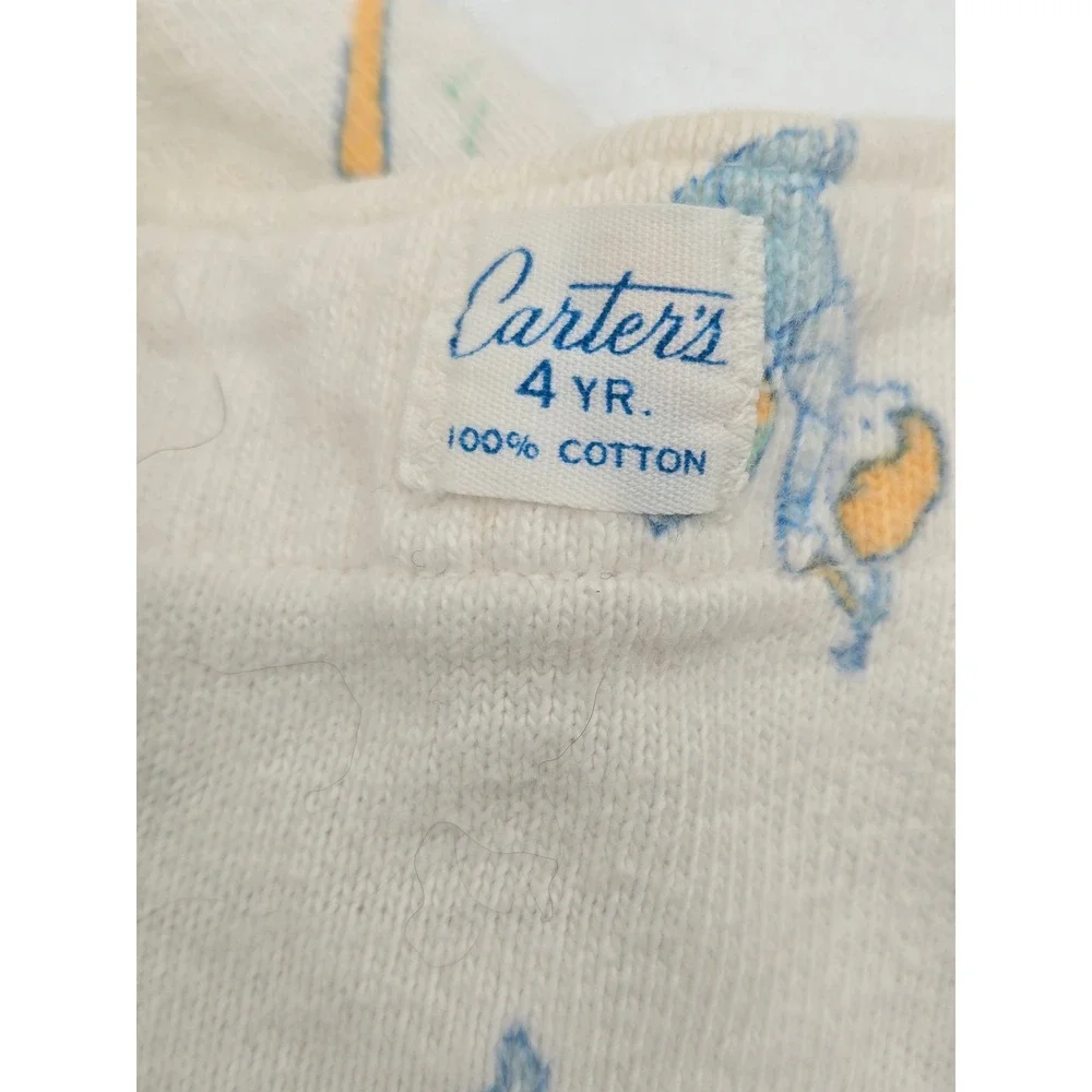 Vintage Carters Kids 4T Handyman Print 2PC Footed Pajamas 100% Cotton Snaps